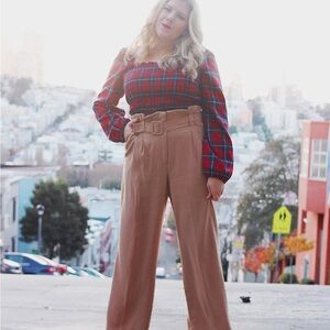 Express Wide-Leg Paperbag Trousers in Camel